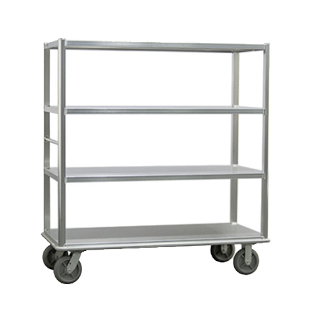 New Age 1452 Aluminum 72" Queen Mary Banquet Cart with Four Open Shelves - 2500 lb. Capacity