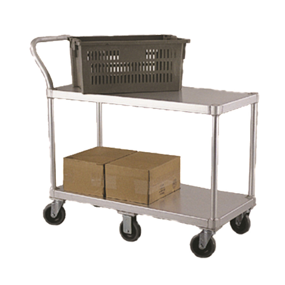 New Age 1490 Aluminum Open Base 19" Utility Cart with Two Solid Shelves - 800 lb. Capacity