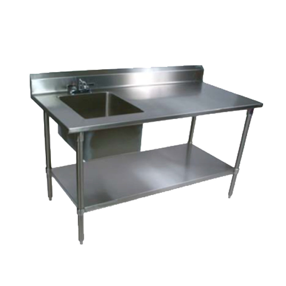 John Boos EPT8R5-3048GSK-L Work Table with Prep Sink, 48"W x 30"D x 40-3/4"H with Sink Bowl on Left, Galvanized Undershelf and 5" Backsplash