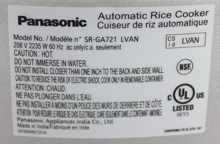 *Ding & Dent* Panasonic SR-GA721L 40 Cup Capacity Commercial Rice Cooker