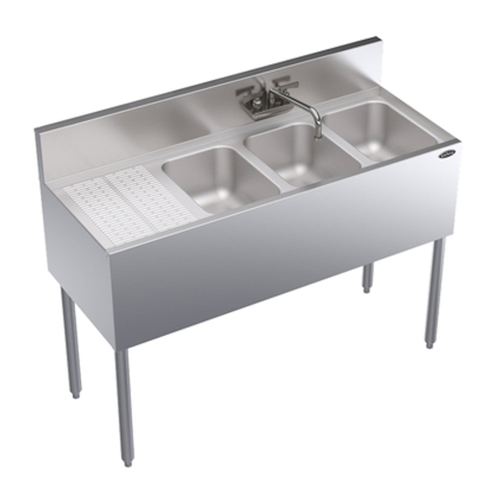 Krowne Metal KR19-43R Royal Series Three Compartment 48" Underbar Sink with 12" Drainboard on Left Side