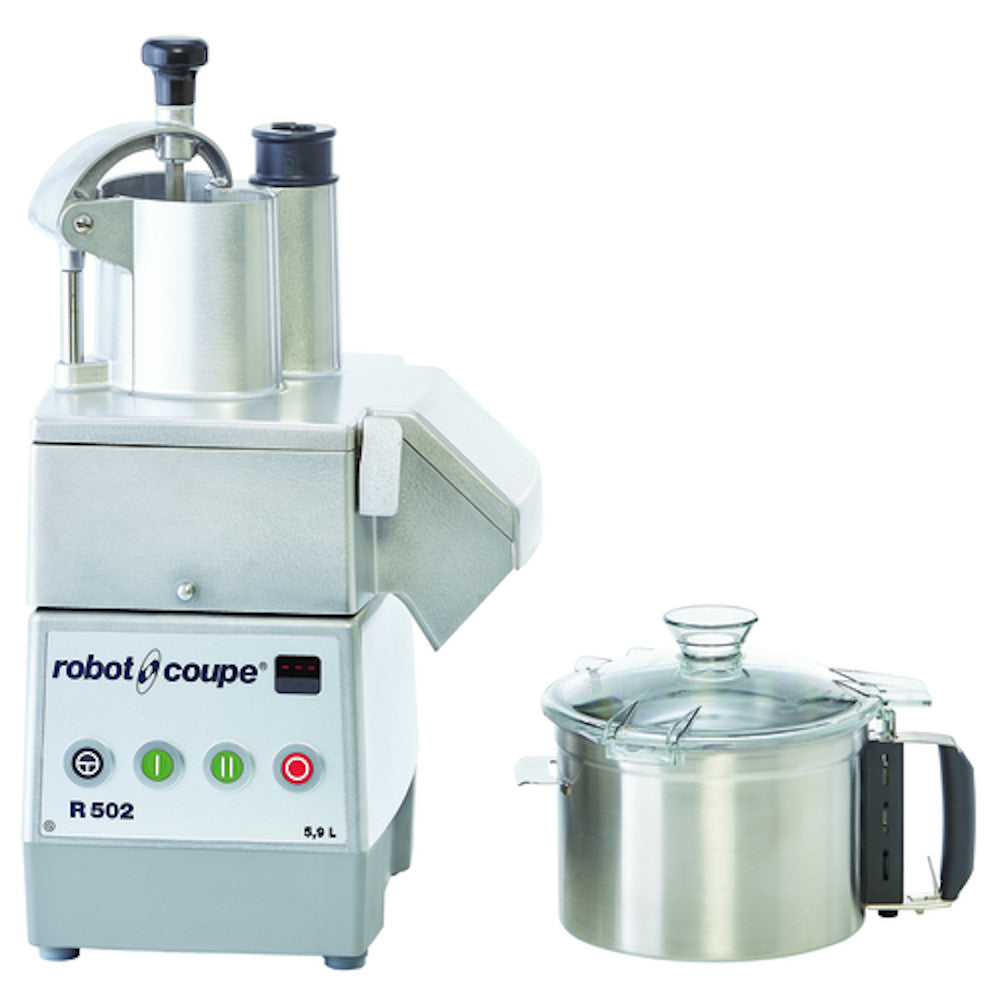 Robot Coupe R502 Combination Continuous Feed Food Processor with 5.5 Qt. Stainless Steel Bowl