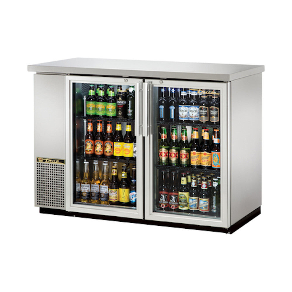 True TBB-24GAL-48G-S-LD 48" Stainless Steel Glass Door Back Bar Cooler with Galvanized Top and LED Lighting