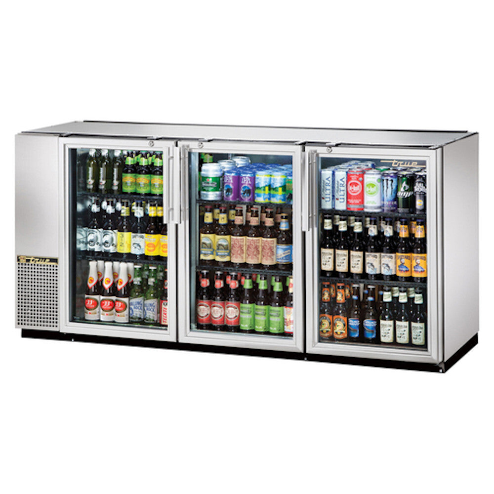 True TBB-24GAL-72G-S-LD 72" Stainless Steel Glass Door Back Bar Cooler with Galvanized Top and LED Lighting