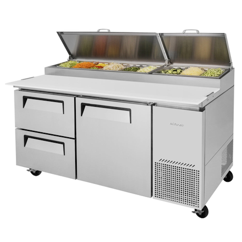 Turbo Air TPR-67SD-D2-N 67" Super Deluxe Pizza Prep Table, One Door, Two Drawers