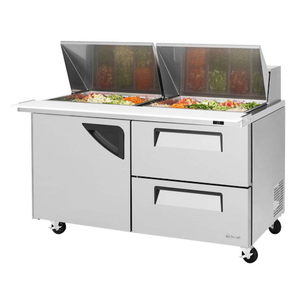 Turbo Air TST-60SD-D2-N 60" Super Deluxe Refrigerated Salad / Sandwich Prep Table with One Door and Two Drawers