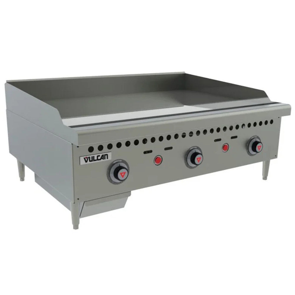 Vulcan VCRG36-T Natural Gas 36" Countertop Griddle with Snap-Action Thermostatic Controls - 75,000 BTU