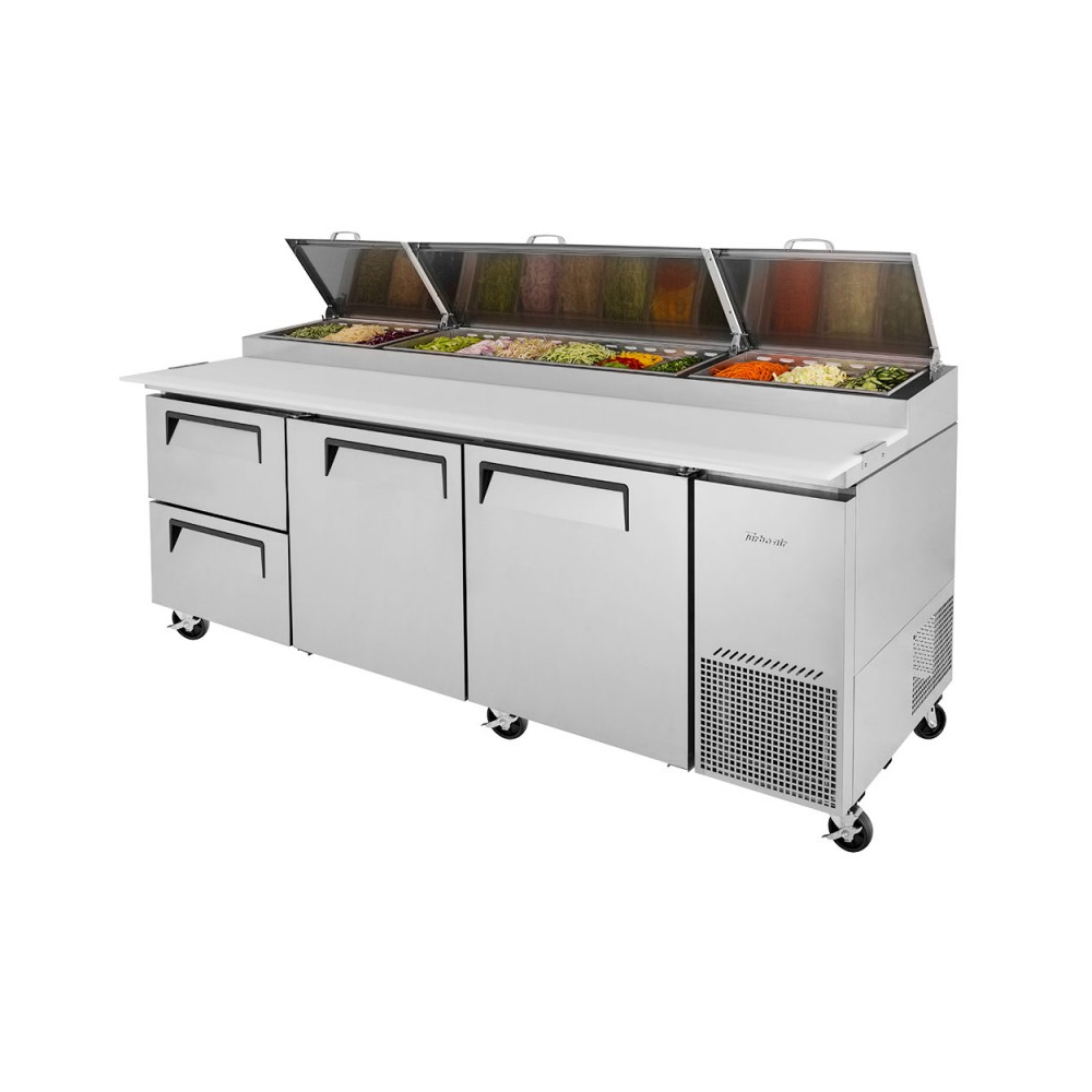 Turbo Air TPR-93SD-D2-N 93" Super Deluxe Pizza Prep Table with Two Doors and Two Drawers