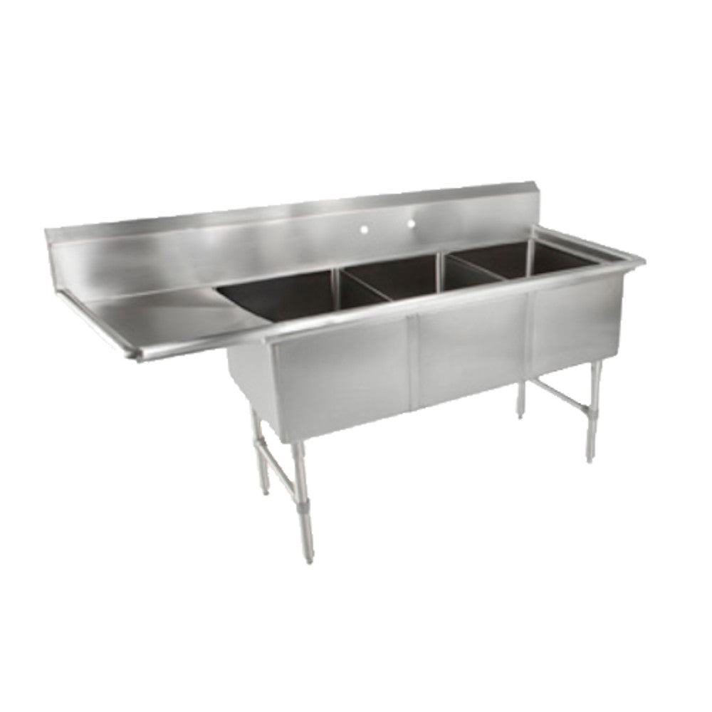 John Boos 3B16204-1D18L Three-Compartment "B" Series Sink, 18" Left Drainboard