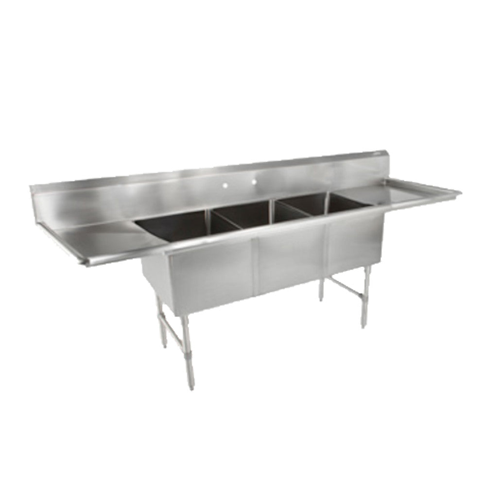 John Boos 3B184-2D18 Three-Compartment "B" Series Sink with Two 18" Drainboards