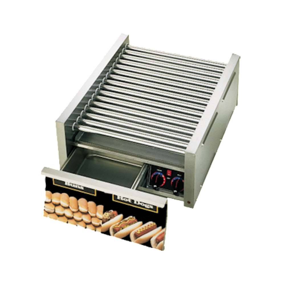 Star 45SCBD 45 Hot Dog Roller Grill with Duratec Non-Stick Rollers and Bun Drawer