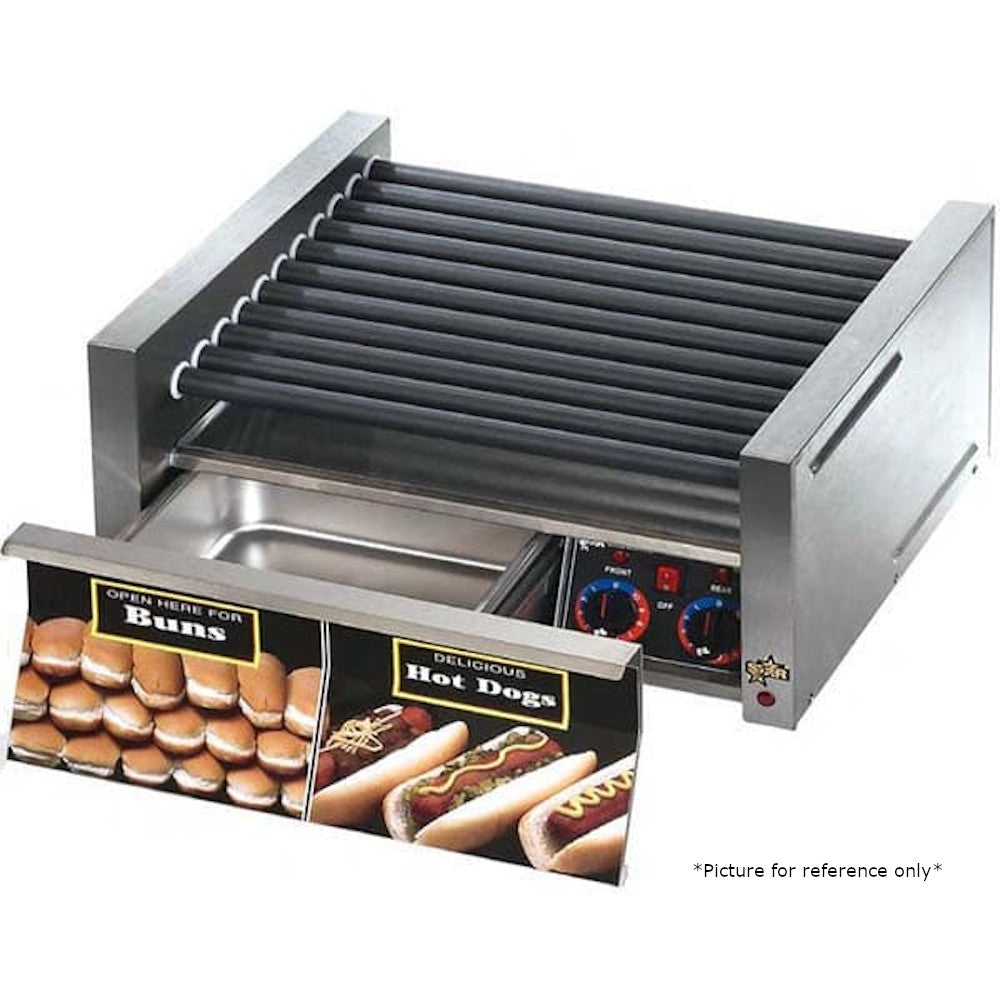 Star 45STBDE 45 Hot Dog Roller Grill with Bun Drawer, Electronic Controls, and StalTek Non-Stick Rollers