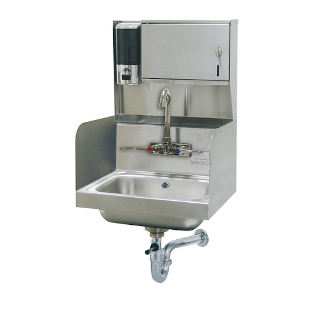 Advance Tabco 7-PS-87 Wall Mount Hand Sink w/ Side Splashes, P-Trap, Soap & Towel Dispenser