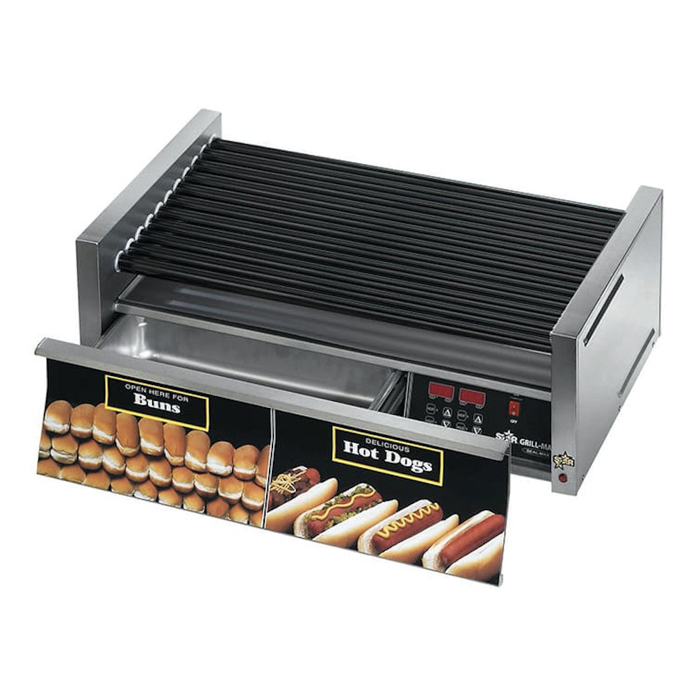 Star 75STBDE 75 Hot Dog Roller Grill with Bun Drawer, Electronic Controls, and StalTek Non-Stick Rollers