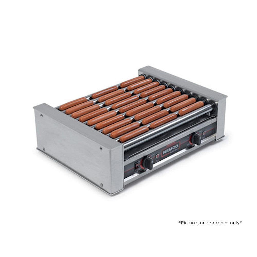 Nemco 8045SXW Wide Roll-A-Grill Hot Dog Grill with 10 Gripslt Coated Rollers