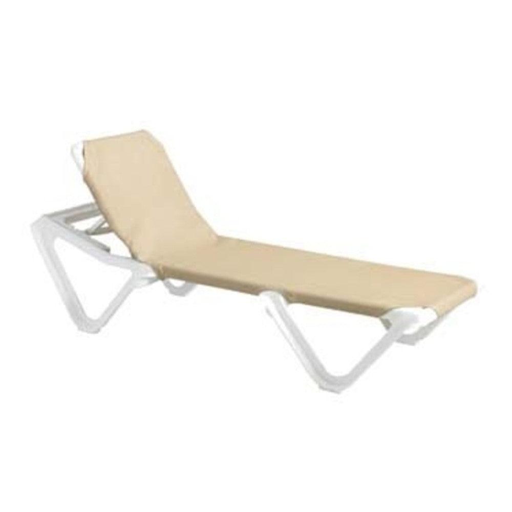 Grosfillex US894004 Khaki/White Nautical Pro Adjustable Sling Chaise (case of 2)