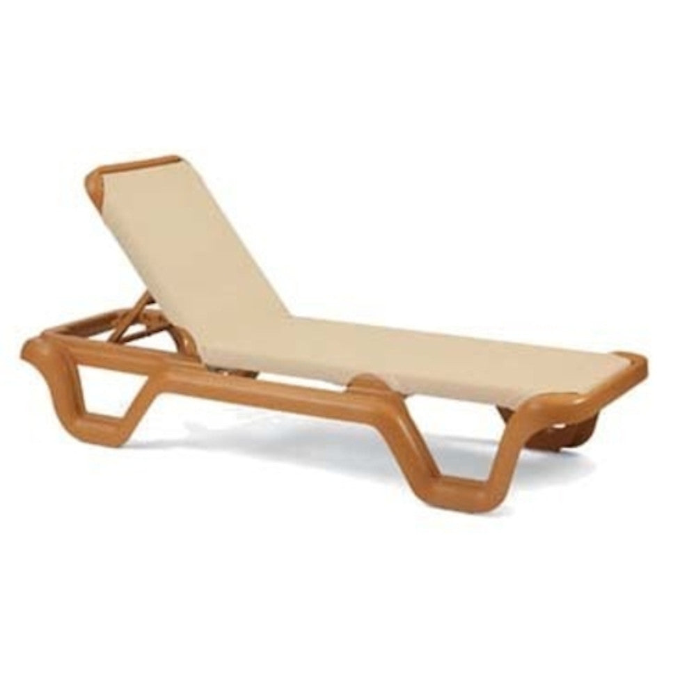 Grosfillex 99414108 Marina Khaki Chaise w/ Teakwood Frame (14 per case)