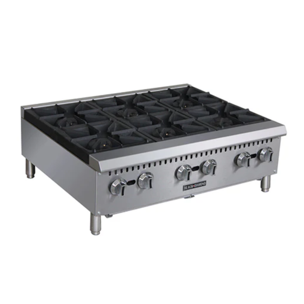 Adcraft BDCTH-36 Black Diamond 6 Burner Heavy Duty Gas Hotplate 36"W