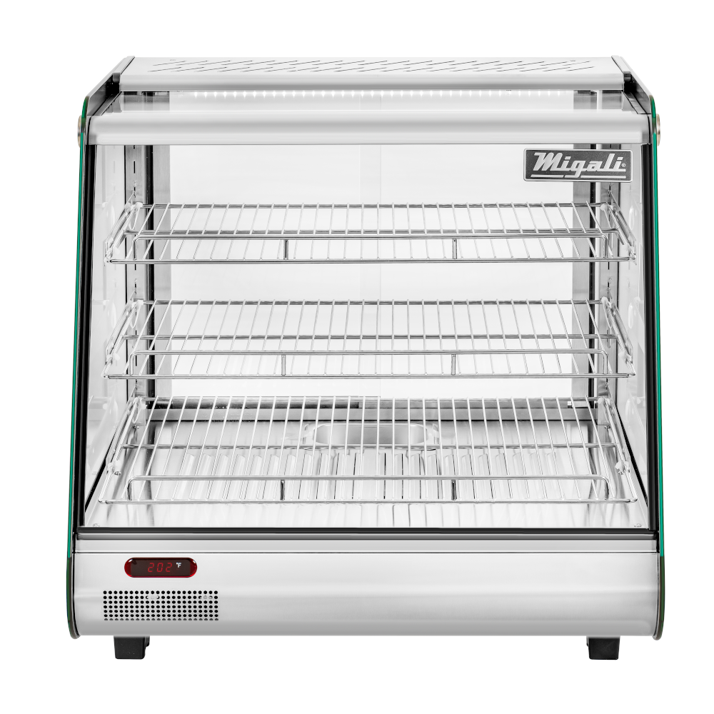 Migali C-HCT27-S 27" Wide Heated Countertop Display Case, Straight Glass, Front & Rear Sliding Doors