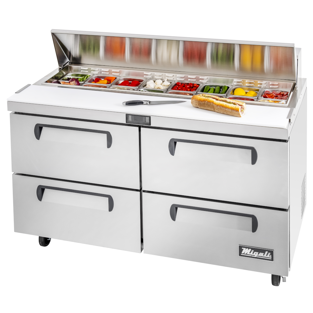 Migali C-SP60-16-D-HC 60″ – 16 Pans, Sandwich Prep Table with Drawers