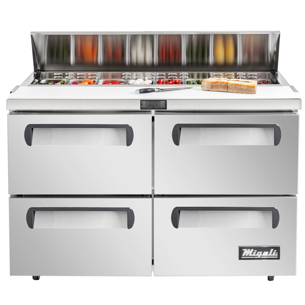 Migali C-SP60-16-D-HC 60″ – 16 Pans, Sandwich Prep Table with Drawers