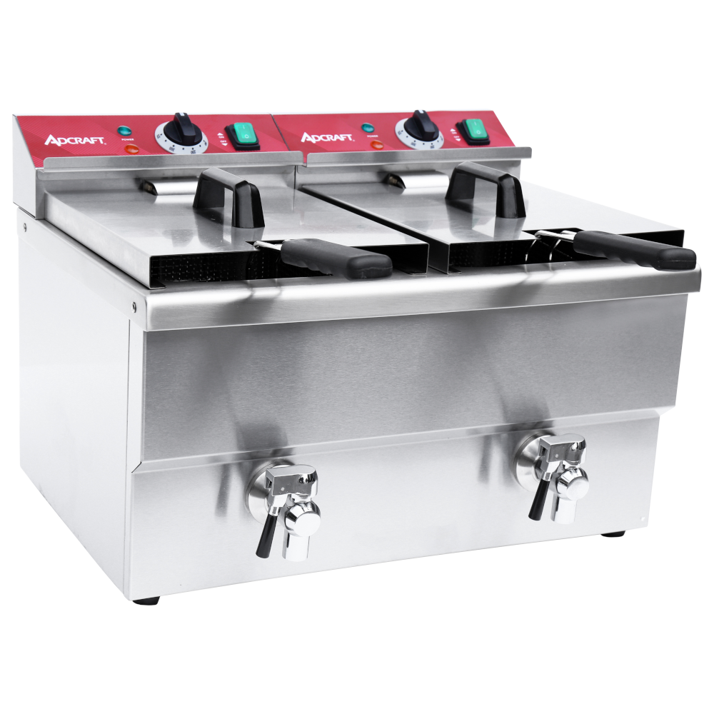 Adcraft DF12L2S Split Pot Countertop Electric Fryer with Faucet - 32 lb./Hour Capacity