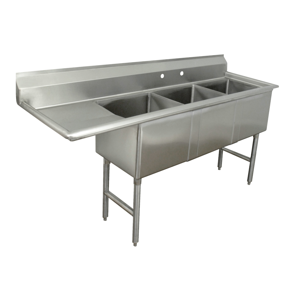 Advance Tabco FC-3-1824-24L Three Compartment Economy Sink Left Drainboard