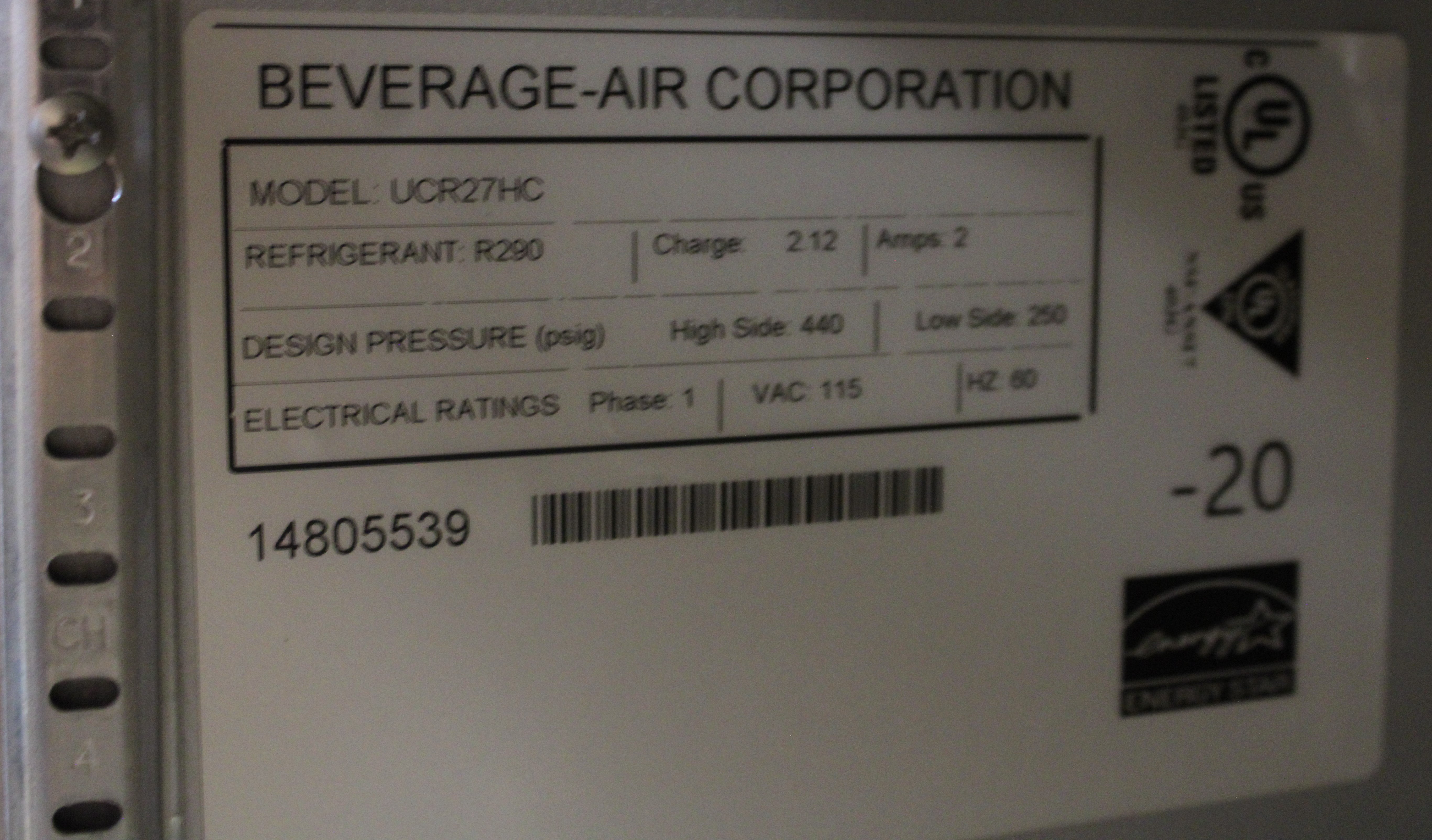 Beverage Air UCR27HC *Open Box* One Section Undercounter Refrigerator