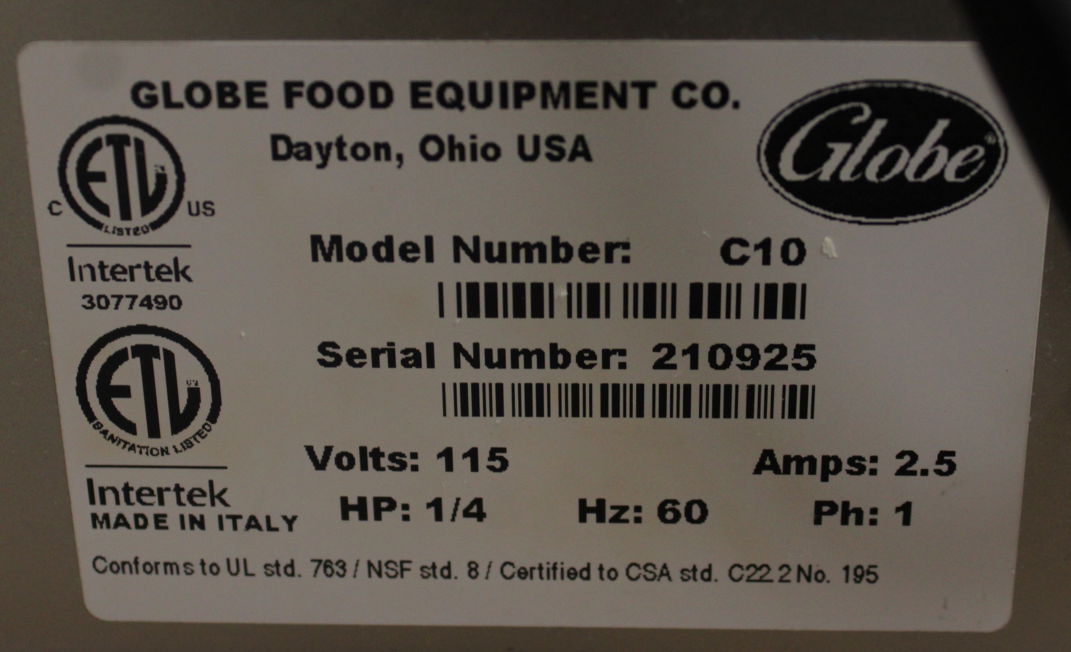 Globe C10 *Open Box*  C-Series Compact Manual Slicer NSF Certified 10" Blade