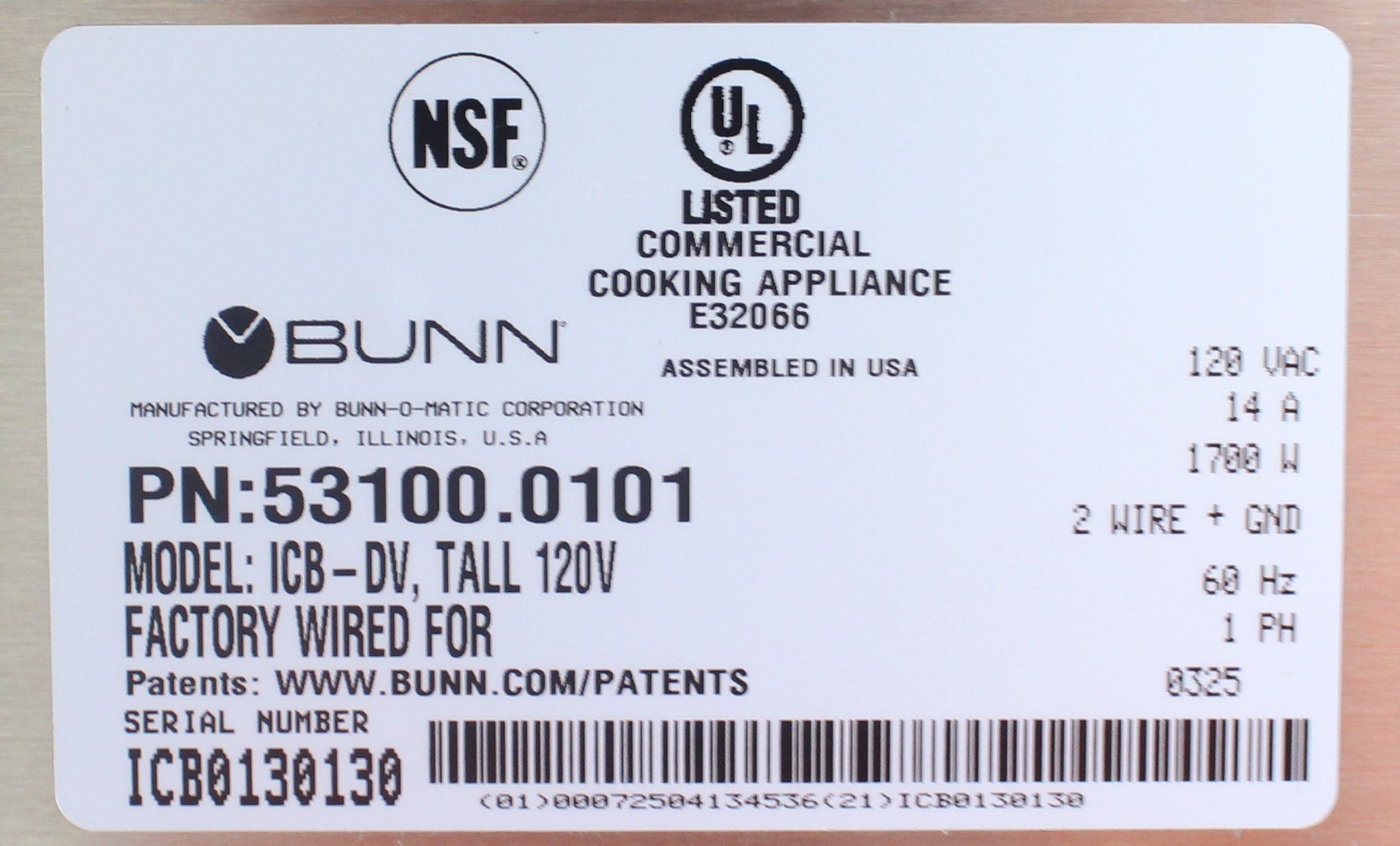 Bunn 53100.0101 *Used* ICB-DV Tall Automatic Coffee Brewer Dual Voltage