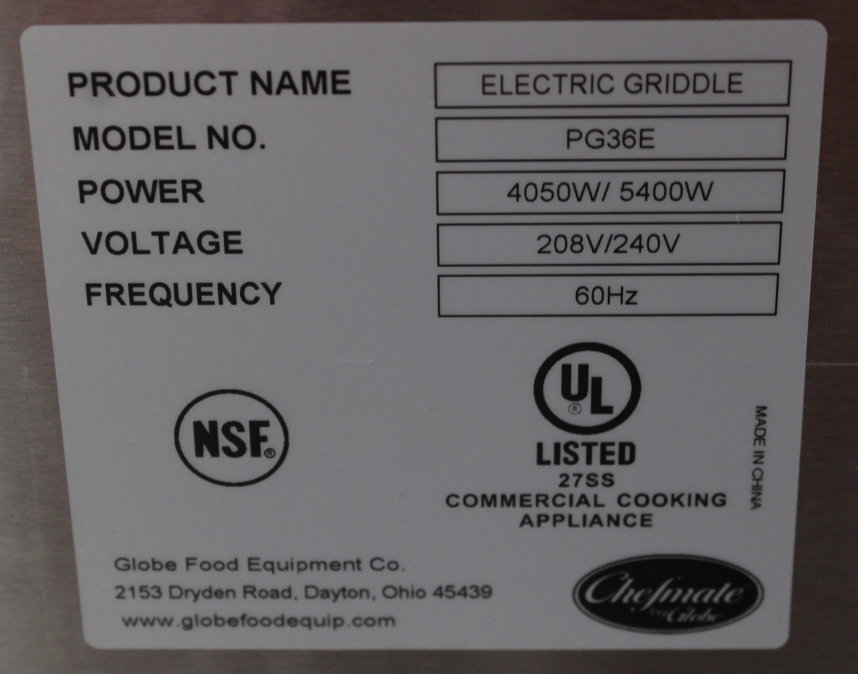 Globe PG36E *Open Box* 36" Electric Countertop Griddle