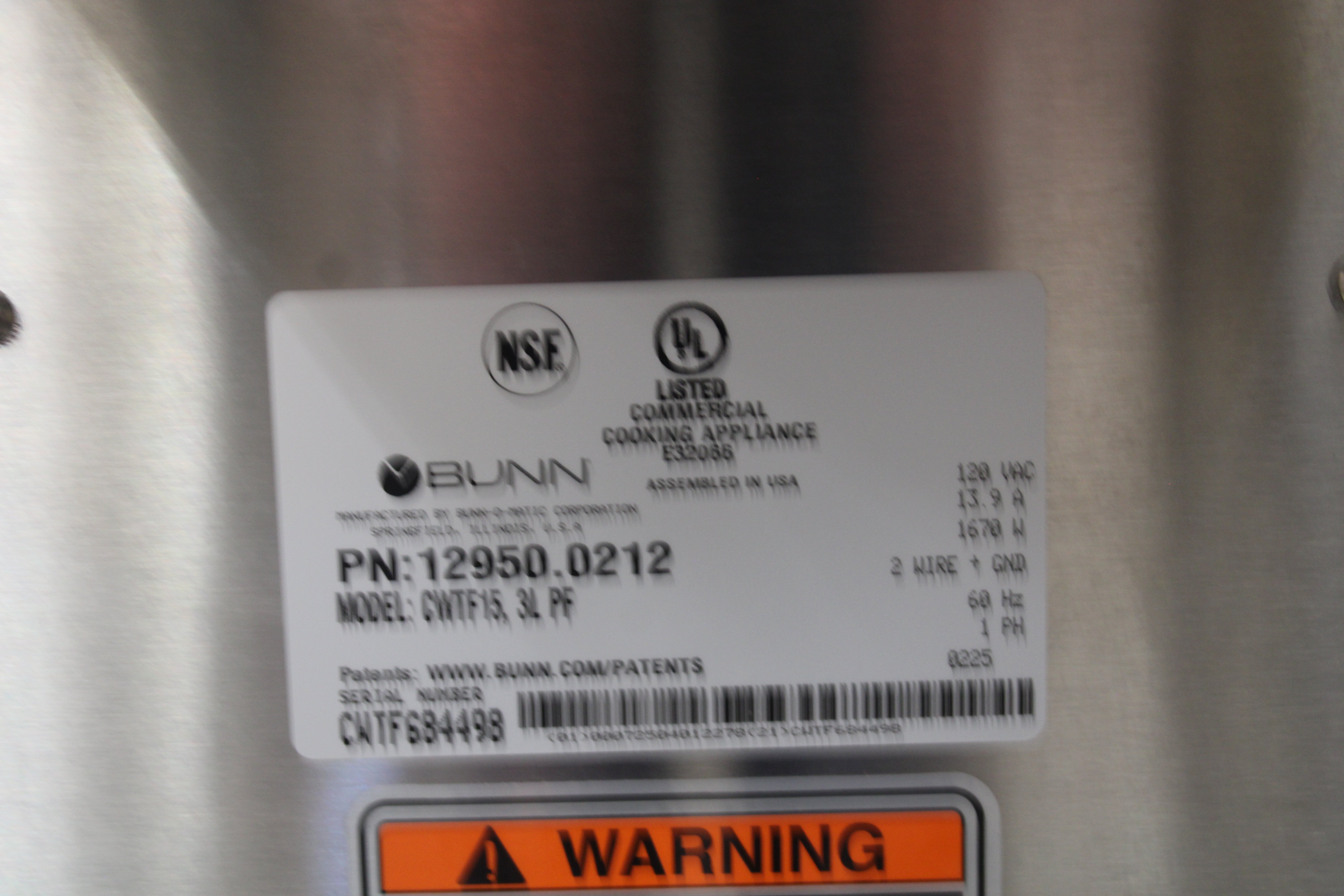 Bunn 12950.0212 CWTF15-3 *Ding & Dent* Automatic 3.9 Gallons P/H Brewer