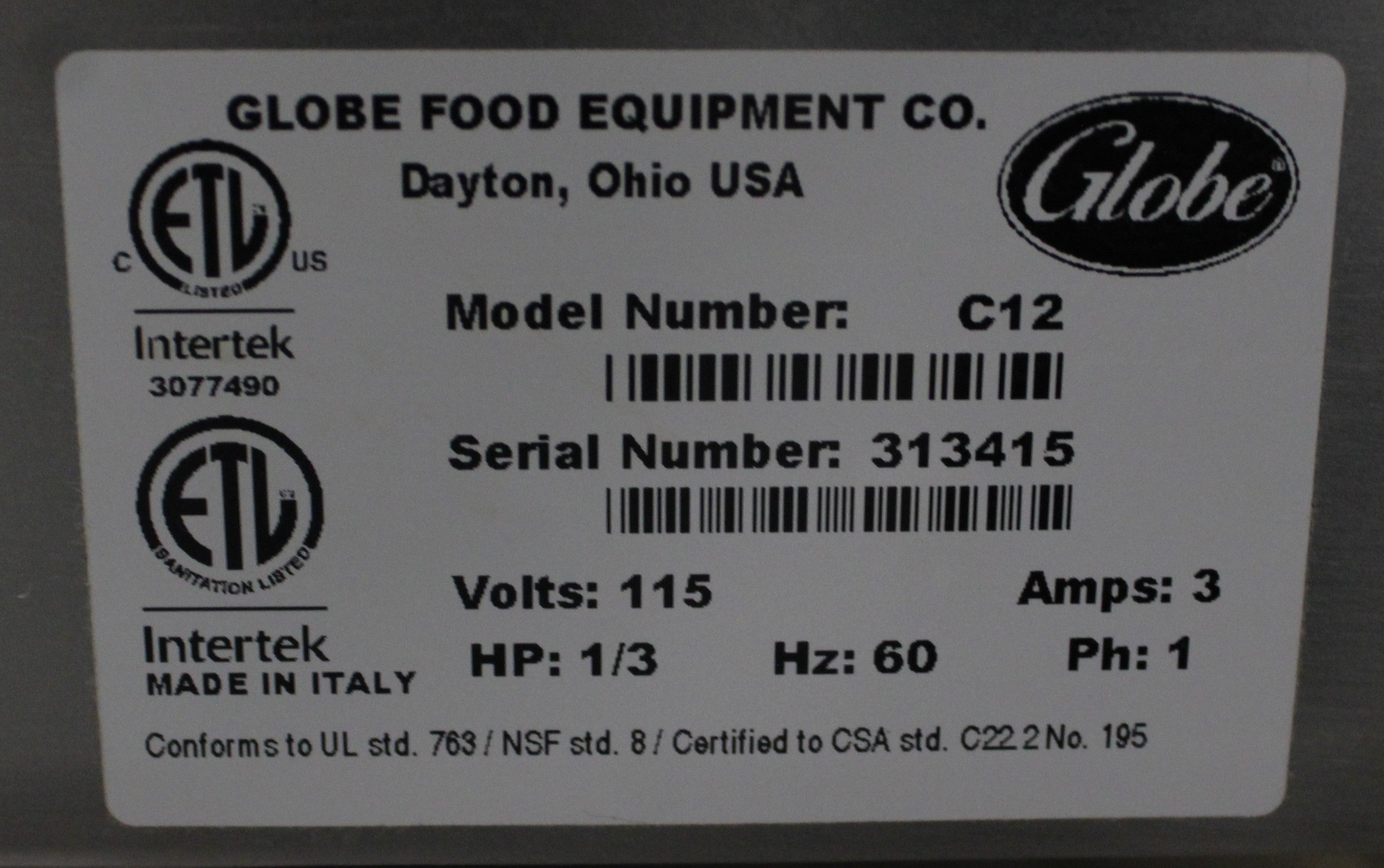 Globe C12 *Open Box* C-Series Compact Manual Slicer NSF Certified 12" Blade