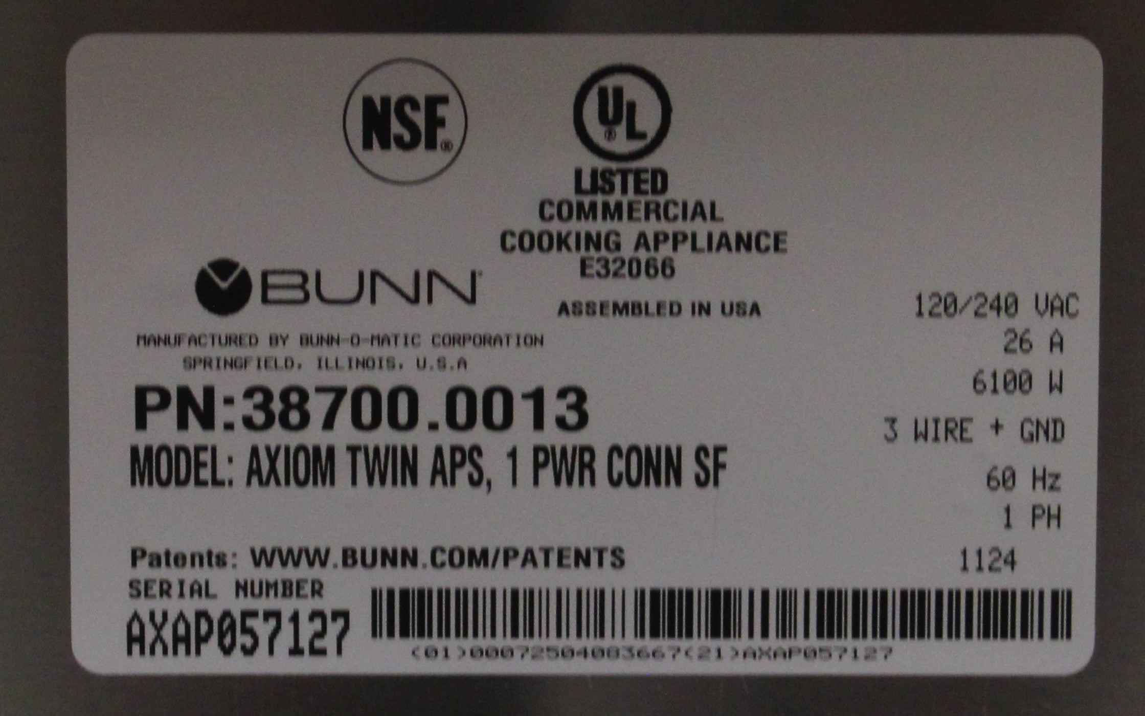 Bunn 38700.0013 *Ding & Dent* AXIOM TWIN APS 15 Gallons P/H Airpot Cof Brew
