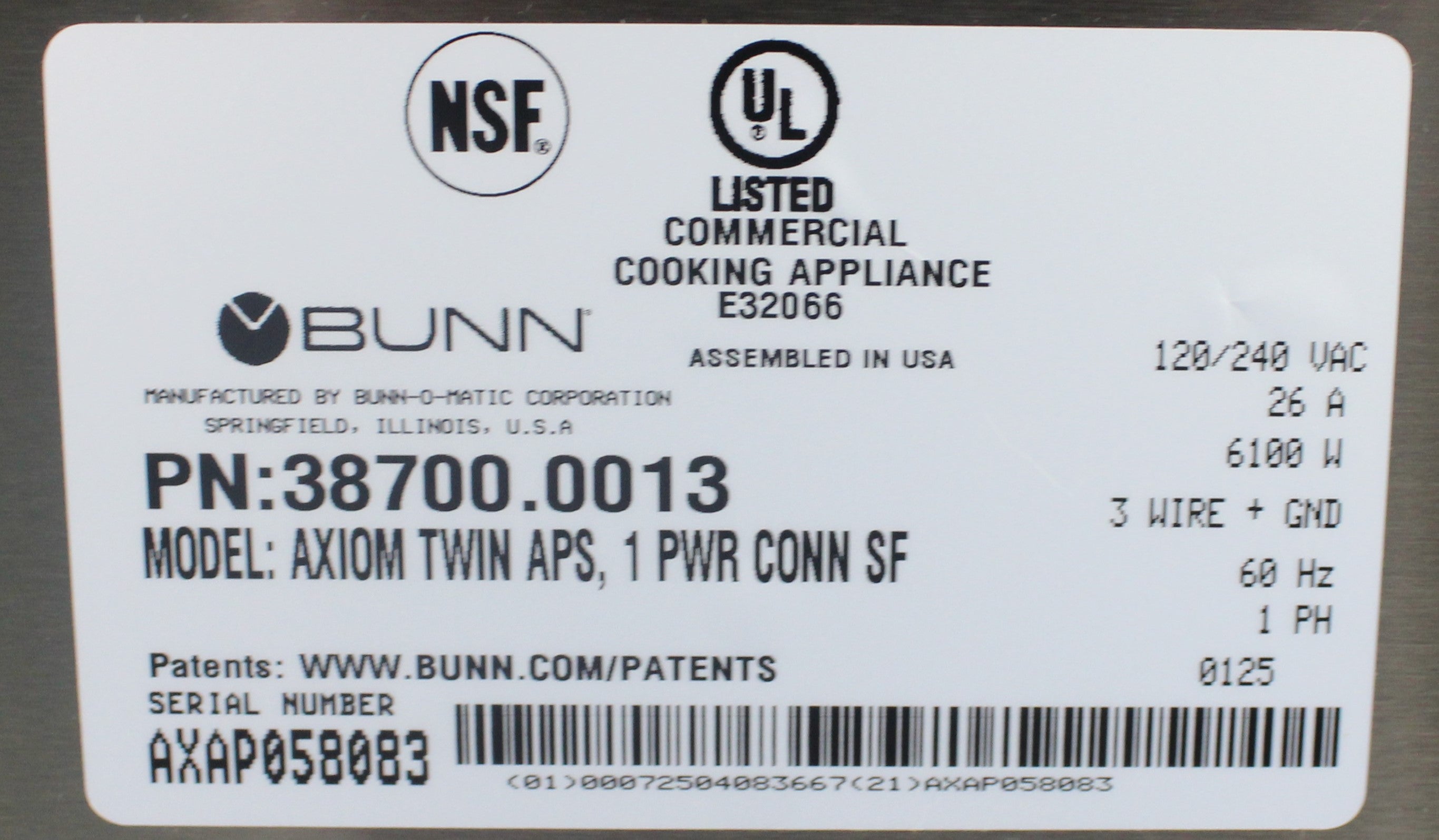 *Used* Bunn 38700.0013 AXIOM TWIN APS 15 Gallons P/H Airpot Coffee Brewer
