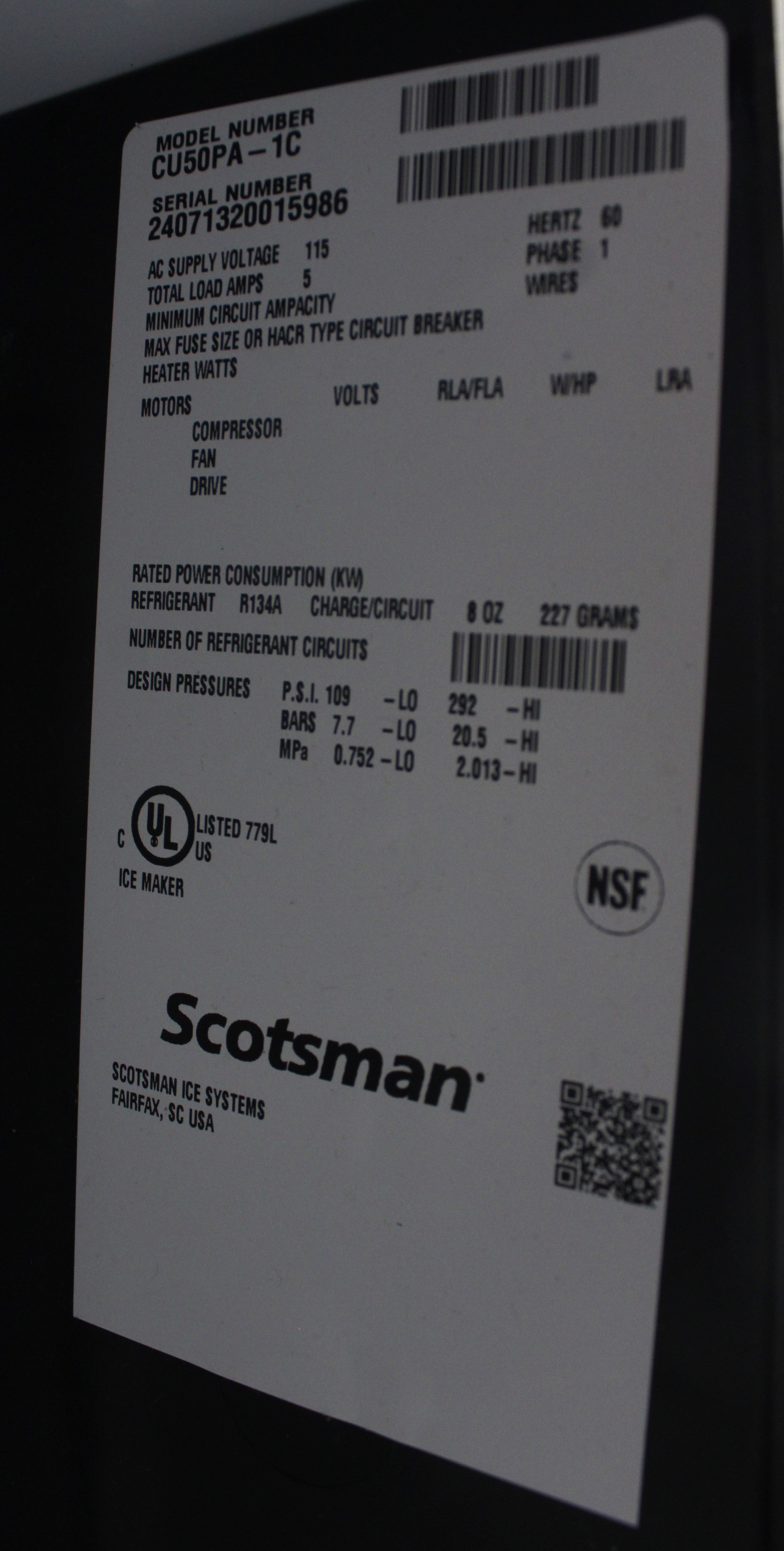 *Ding & Dent* Scotsman CU50PA Self Contained Under Counter Cubed Ice Machine
