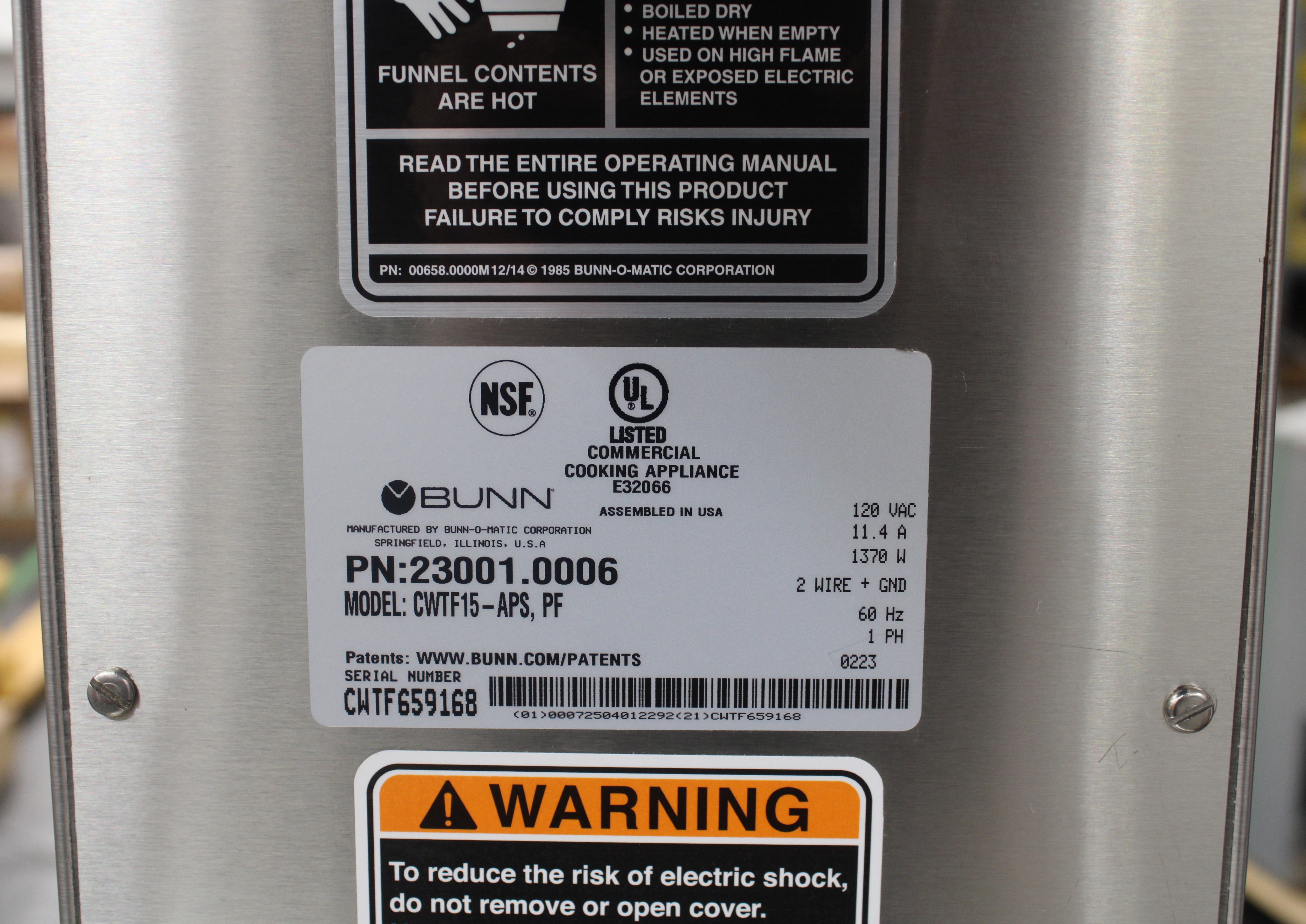 *Ding & Dent* Bunn 23001.0006 CWTF15-APS Automatic Airpot Coffee Brewer