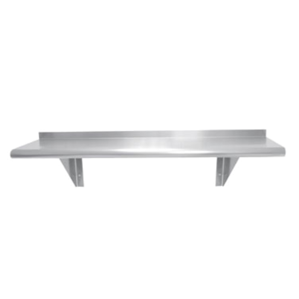 Stainless steel shelf with brackets on a white background