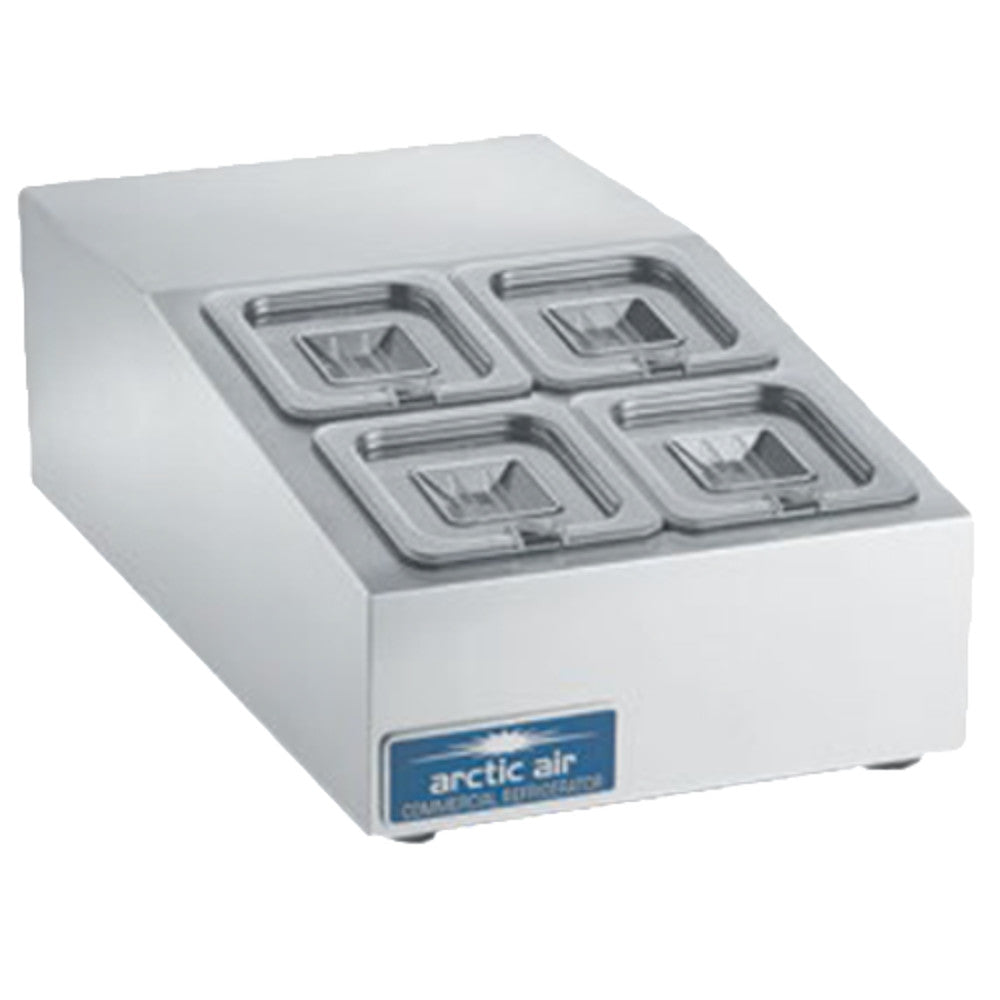 Arctic Air ACP4SQ Compact Refrigerated Countertop Pan Rail with Four 1/6 Stainless Pans and Covers