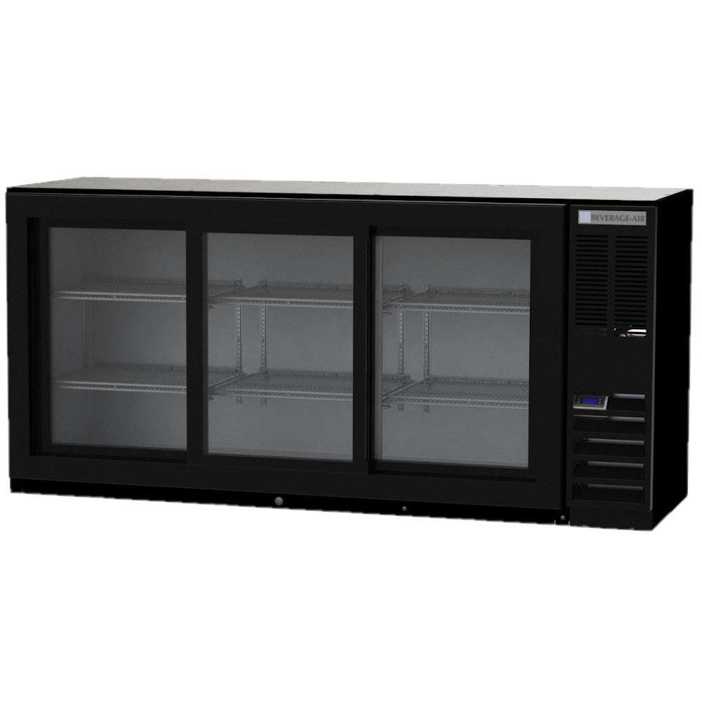 Beverage Air BB72HC-1-FG-B-27 72" Back Bar Glass Door Freezer With Black Finish Exterior