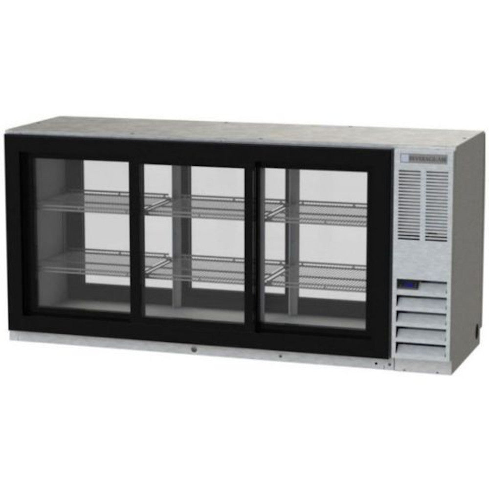 Beverage Air BB72HC-1-GS-PT-S-27 Pass-Thru 72" Back Bar Glass Sliding Door Refrigerator With Stainless Steel Exterior