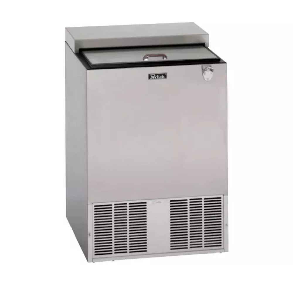 Perlick BC24LT Flat Top 24" Low Temp Self-Contained Bottle Cooler with Black Finish and Stainless Steel Sliding Door - 4 Cu. Ft.