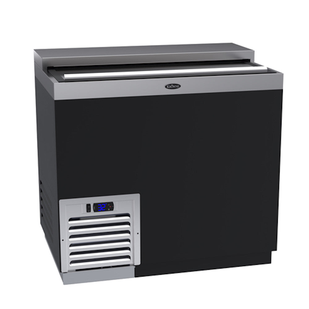 Perlick BC36 Flat Top 36" Self-Contained Bottle Cooler with Black Finish and Stainless Steel Sliding Door - 7.6 Cu. Ft.