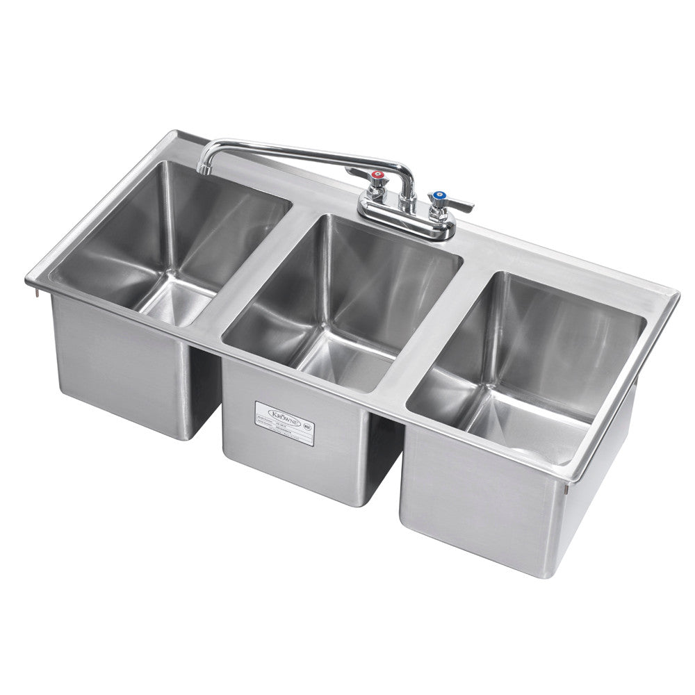 Krowne Metal HS-3819 Three Compartment Drop-In Hand Sink