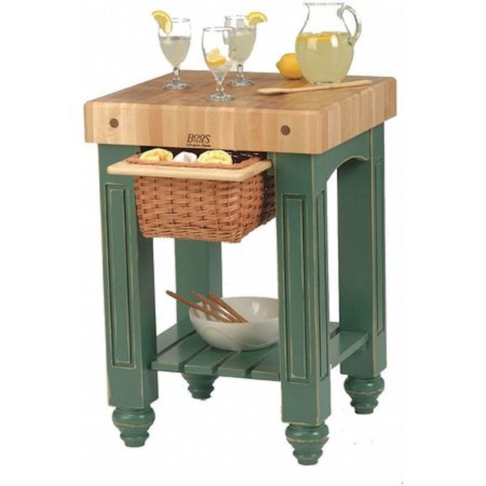 John Boos CU-GB25BS American Heritage Gathering Block Butcher Block Table 24" x 25" Basil Green Painted Base