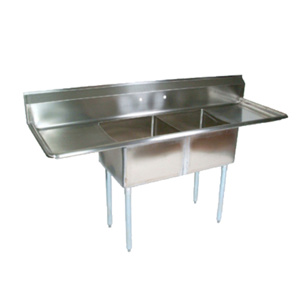 John Boos E2S8-1620-12T18 Two-Compartment E-Series Sink with 18" L&R Drainboards