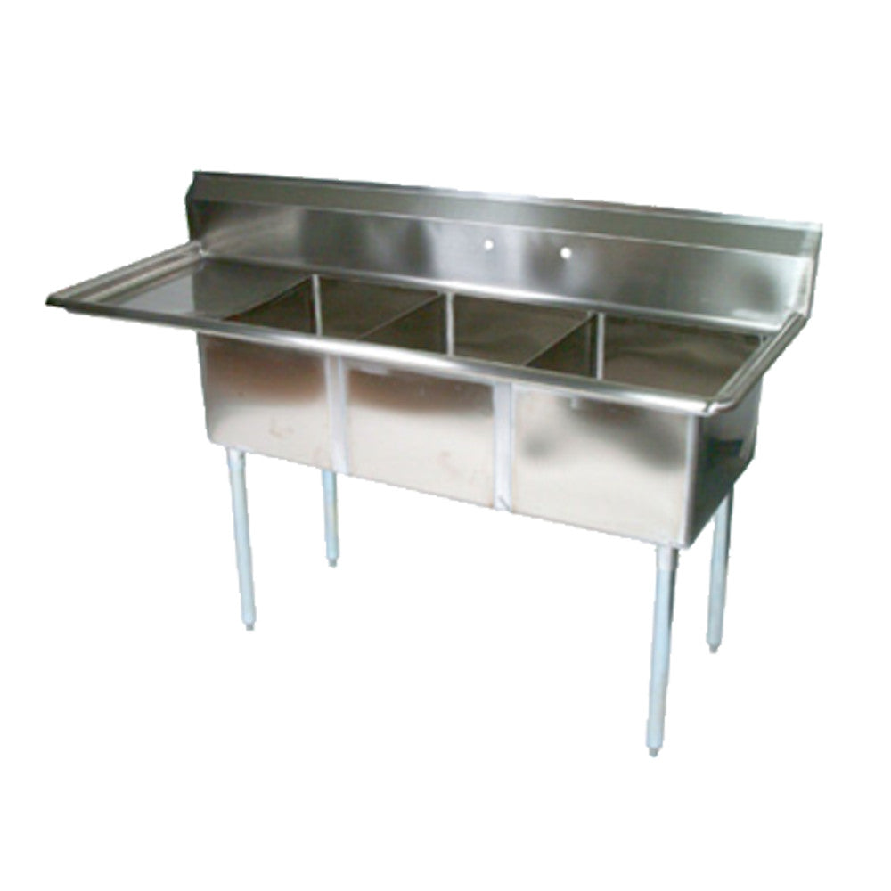 John Boos E3S8-18-12L18 Three-Compartment E-Series Sink, 18" Left Drainboard