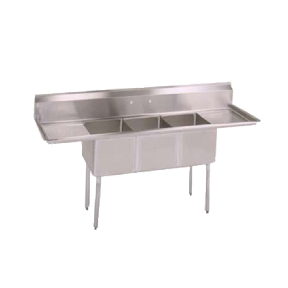 John Boos E3S8-1220-12T12 Three-Compartment E-Series Sink, 12" L & R Drainboards