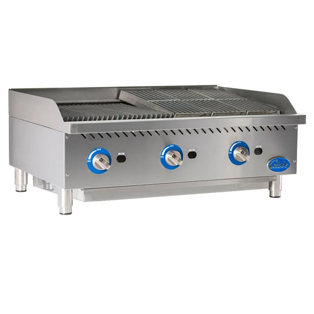 Globe GCB36G-RK 36" Gas Lava Rock Charbroiler - 120,000 BTU