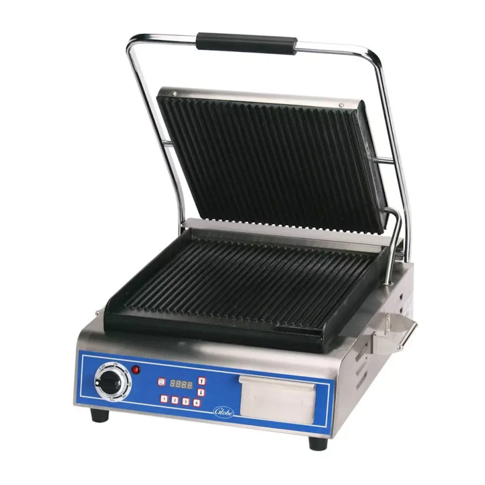 Globe GPG14D Deluxe Sandwich Grill with Grooved Plates - 1800W